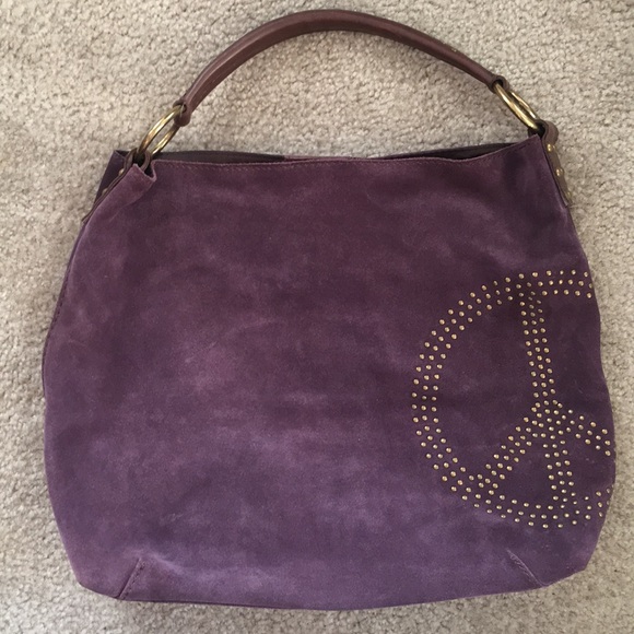 Lucky Brand Handbags - LUCKY BRAND - Purple Suede Bag - Peace-sign Studs